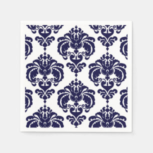Serviette En Papier Mariage Vintage Bleu Nuit Blanc Damassé Fête Événe