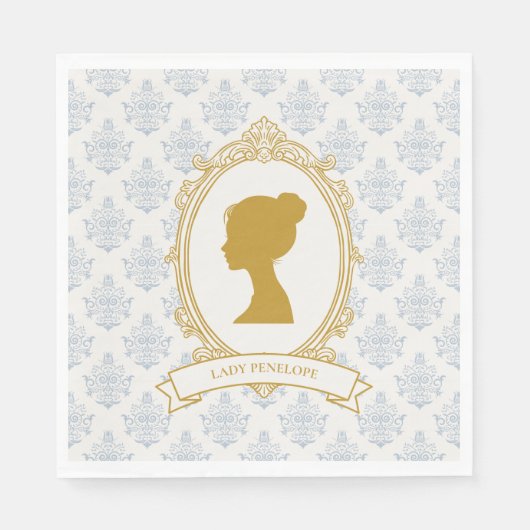 Serviette En Papier Mariage Vintage Bleu Régence Camée (Devant)