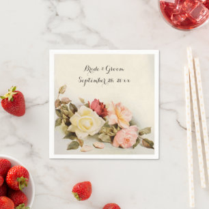 Serviette En Papier Mariage Vintage Fleurs de Jardin Antiques Rose