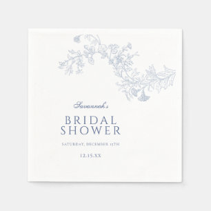 Serviette En Papier Mariage Vintage Fleurs Dessinées à la Ligne Bleue