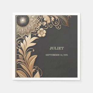 Serviette En Papier Mariage Vintage Floral avec Gaufrage à la Feuille