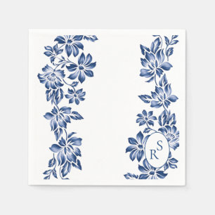 Serviette En Papier Mariage Vintage Floral Bleu Élégant