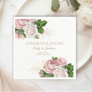 Serviette En Papier Mariage Vintage Floral Rose Pâle pour Couple Fête