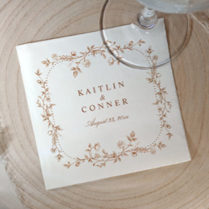Serviette En Papier Mariage Vintage Floral Terracotta Orange Français