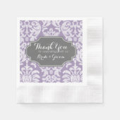 Serviette En Papier Mariage vintage gris pourpre Merci (Devant)