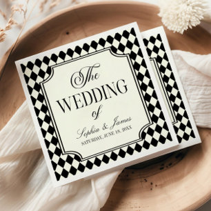 Serviette En Papier Mariage Vintage Ivoire Noir Argent Ancien Luxe