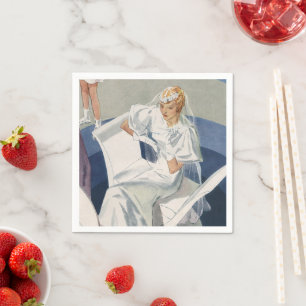 Serviette En Papier Mariage Vintage, Mariée Art Déco Moderne Du Milieu