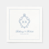 Serviette En Papier Mariage Vintage Monogram Bleu (Devant)