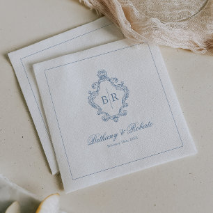 Serviette En Papier Mariage Vintage Monogram Bleu