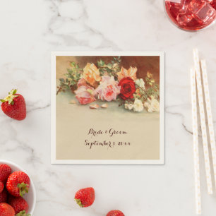 Serviette En Papier Mariage Vintage, Nature morte de fleurs de roses a