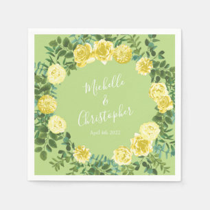 Serviette En Papier Mariage Vintage Rose de printemps jaune et vert