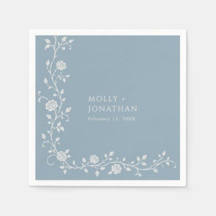 Serviette En Papier Mariage Vintage Rose Vigne Bleu Poussiéreux
