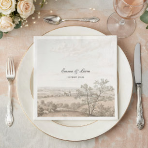 Serviette En Papier Mariage Vintage Toile de Jouy de Campagne Français