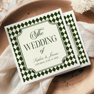 Serviette En Papier Mariage Vintage Vert Olive Ivoire Argent Ancien de