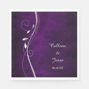 Serviette En Papier Mariage violet à feuille d'argent