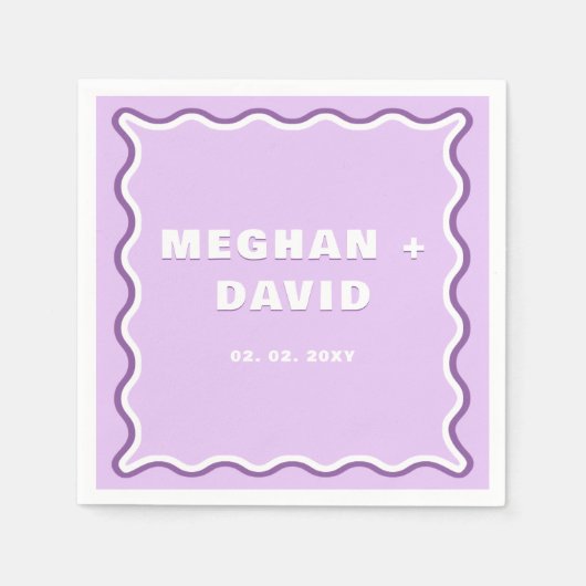 Serviette En Papier Mariage Violet Courbe Ondulée Gribouillis Rétro  (Devant)