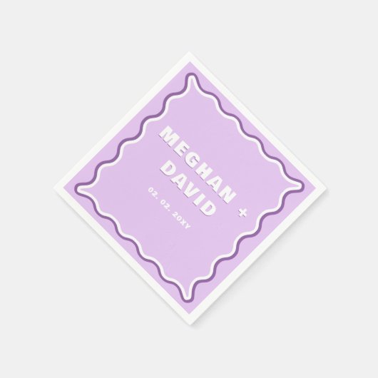 Serviette En Papier Mariage Violet Courbe Ondulée Gribouillis Rétro (Coin)