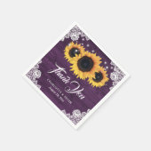 Serviette En Papier Mariage violet de dentelle de bois rustique (Coin)