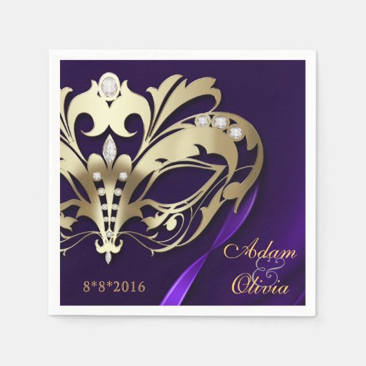 Serviette En Papier Mariage violet Masquerade de minuit (Devant)