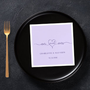 Serviette En Papier Mariage violet violet mauve m mme coeur script sim