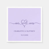 Serviette En Papier Mariage violet violet mauve m mme coeur script sim (Devant)