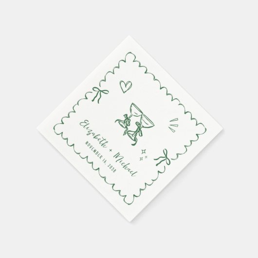 Serviette En Papier Mariage Wavy Frame vert Whimsical (Coin)