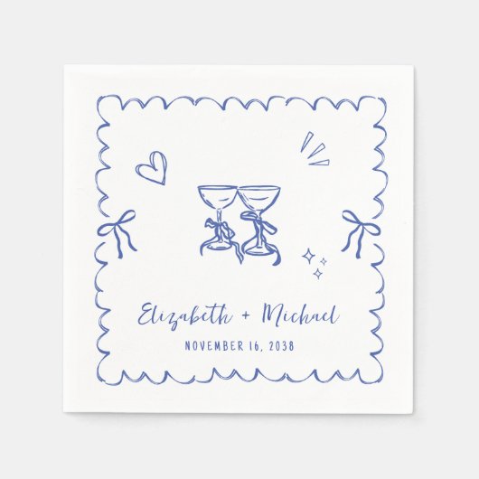 Serviette En Papier Mariage Whimsical Blue Wavy (Devant)