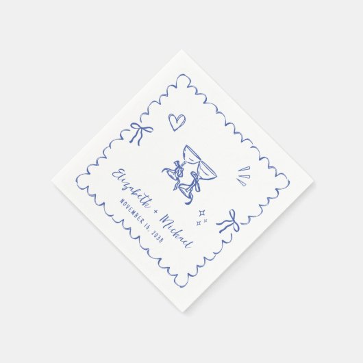 Serviette En Papier Mariage Whimsical Blue Wavy (Coin)