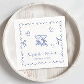 Serviette En Papier Mariage Whimsical Blue Wavy