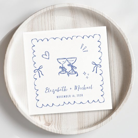 Serviette En Papier Mariage Whimsical Blue Wavy