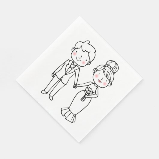 Serviette En Papier Mariage Whimsical de mariée de caricature mignonne (Coin)