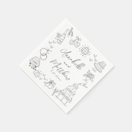 Serviette En Papier Mariage Whimsical Jeu de main amusante tiré (Coin)