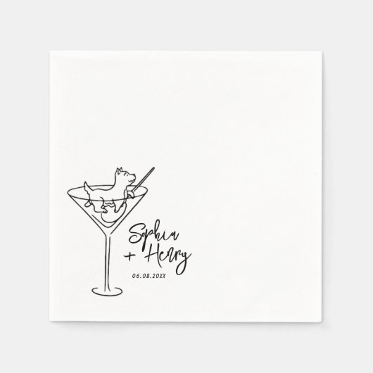Serviette En Papier Mariage Whimsical Main Drag et Martini (Devant)