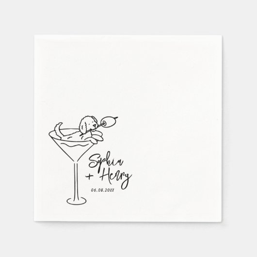 Serviette En Papier Mariage Whimsical Main Drag et Martini (Devant)