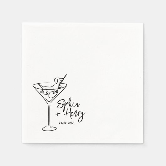 Serviette En Papier Mariage Whimsical Main Drag et Martini (Devant)