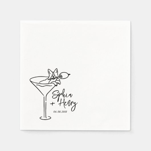 Serviette En Papier Mariage Whimsical Main Drag et Martini (Devant)