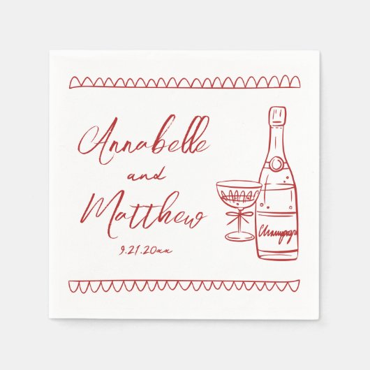 Serviette En Papier Mariage Whimsical Rouge tiré à la main (Devant)