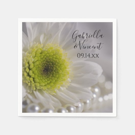 Serviette En Papier Mariage White Daisy et Pearls (Devant)
