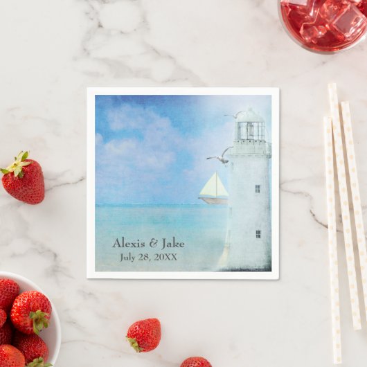 Serviette En Papier Mariage White Lighthouse et voilier (En situation)
