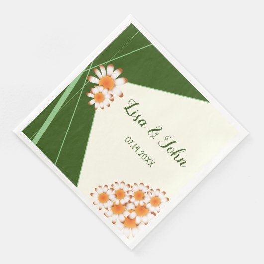 Serviette En Papier Mariage Wild Daisies Forest Green Sage (Coin)