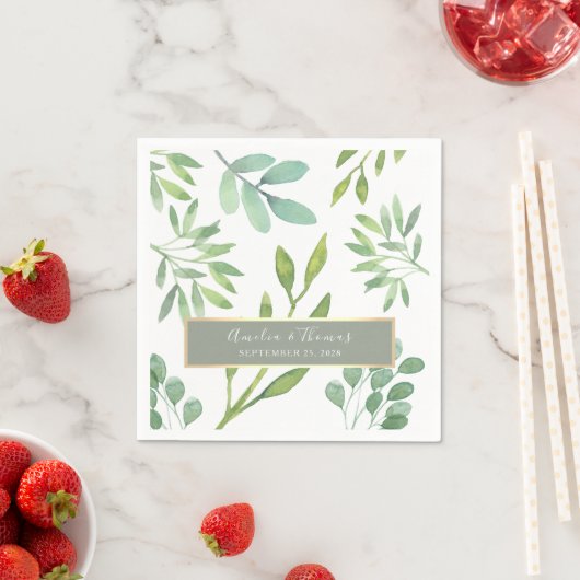 Serviette En Papier Mariages botaniques Sage Green (En situation)