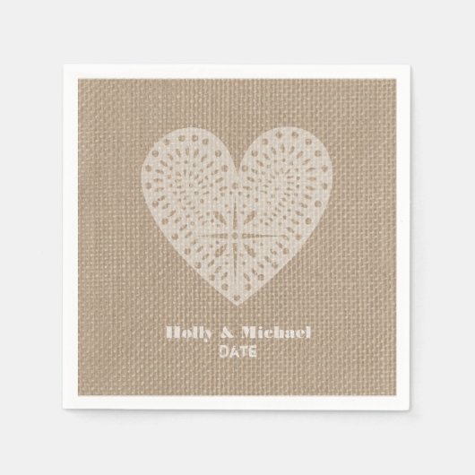 Serviette En Papier Mariages de dentelle inspirés Burlap (Devant)
