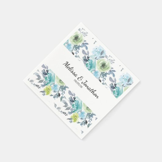 Serviette En Papier Mariages de fleurs bleu clair jaune vert (Coin)
