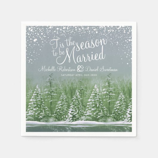 Serviette En Papier Mariages d'hiver pins lac vert gris art (Devant)