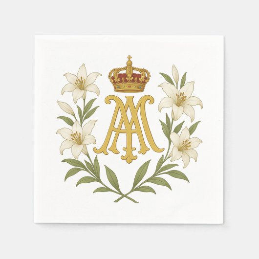 Serviette En Papier Marian Monogram Gold Crown White Lily Catholic (Devant)
