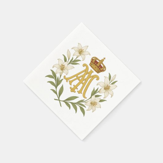 Serviette En Papier Marian Monogram Gold Crown White Lily Catholic  (Coin)