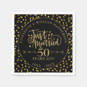Serviette En Papier Marié 50e Anniversaire Noir et Or (Devant)