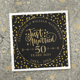 Serviette En Papier Marié 50e Anniversaire Noir et Or