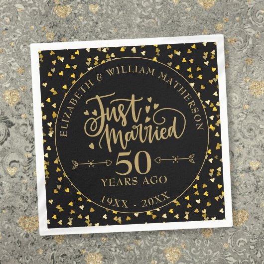 Serviette En Papier Marié 50e Anniversaire Noir et Or
