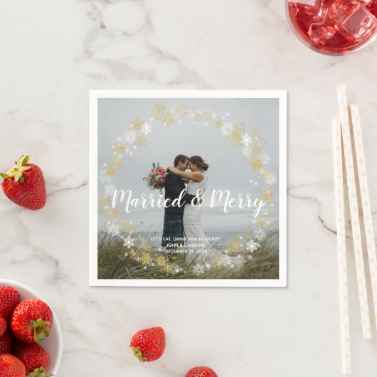 Serviette En Papier marié & joyeux vacances photo mariage napkin (En situation)